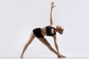 Yoga stretch pose demonstrating flexibility and balance.