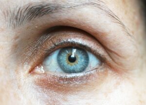 Close-up of a human left eye with stunning blue iris details.