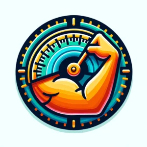 Muscle strength gauge icon, measuring physical power and fitness levels.